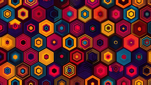 Vibrant geometric abstract pattern featuring hexagonal elements