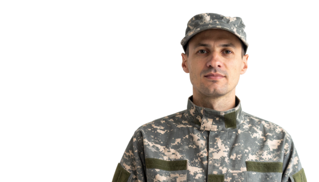 A portrait of a person in a military uniform. The individual is looking straight ahead with a serious expression.