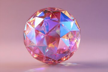 Geometric low poly sphere with reflective facets and dramatic lighting