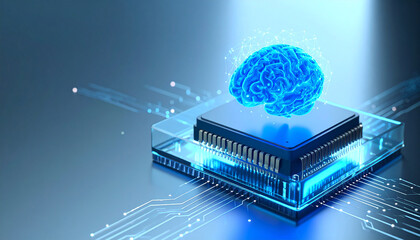 Digital Brainwave: Captivating illustration of a digital brain concept, set atop a futuristic circuit board, representing artificial intelligence and technological innovation.