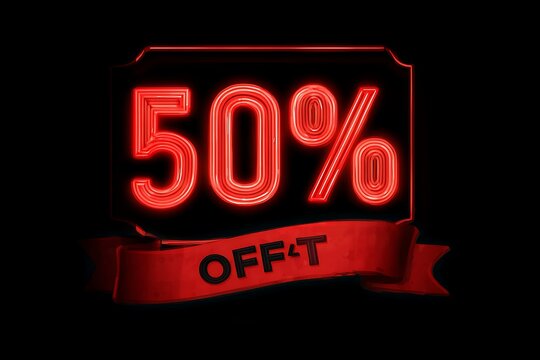 Dynamic 50% Off neon sale banner grabs attention for ultimate retail promotions