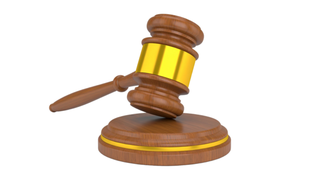 A close-up of a wooden gavel resting on a wooden base