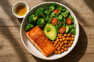 Salmon and Vegetable Bowl with Dressing