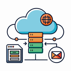 Cloud computing network illustrating data transfer between servers web interface and email communication