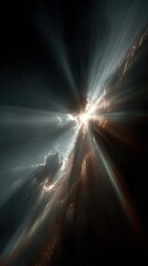 Sunbeams piercing dark clouds