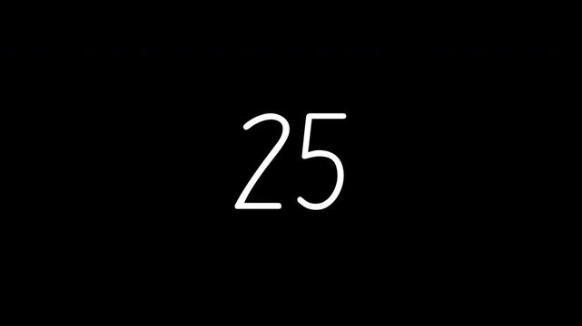 The number thirty written in an elegant, thin white handwritten script, centered on a solid black background. Minimalist design for anniversaries.