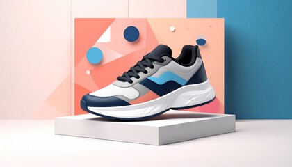 Modern Athletic Sneaker on Podium with Abstract Background