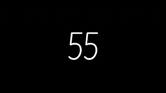 The number sixty written in an elegant, thin white script centered on a solid black background. Minimalist graphic for anniversaries or birthdays.