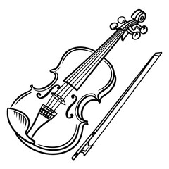 Obraz premium Violin and Bow Musical Instrument Line Art Sketch