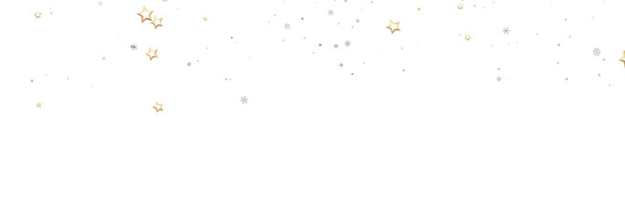 Festive winter background with gold stars and silver snowflakes. Perfect for holidays.