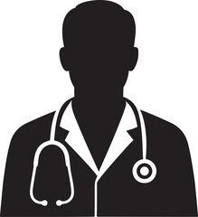 A silhouette of a doctor with stethoscope, healthcare theme, minimal black vector