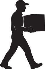 A silhouette of a delivery person carrying box, logistics job, clean vector