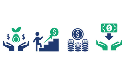 Business Growth and Financial Success Icons Money, Investment, and Profit Vector Set
