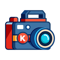 Stylized blue and red camera icon with a circular k logo and detailed lens