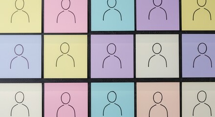 Minimalist Avatars on a Grid of Pastel Notes Symbolizing Diversity