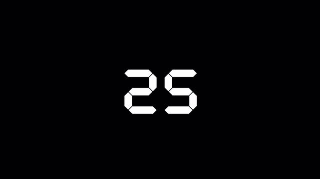 Digital number thirty in white on a simple black background. Minimalist graphic for a countdown, timer, score, or thirtieth anniversary concept.