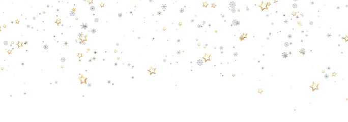 Beautiful festive background with gold and silver stars and snowflakes. Perfect for holidays.