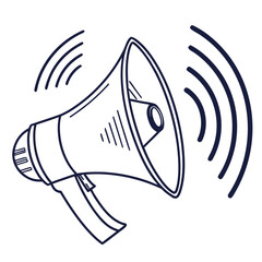 Fototapeta premium Hand drawn outline of a megaphone emitting sound waves in a simple artistic style