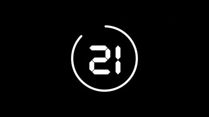 Minimalist digital number 26 in a white font inside a countdown timer circle. Modern, futuristic interface element on a black background. - Powered by Adobe