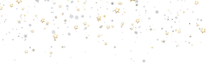 Beautiful winter holiday background with gold stars and snowflakes. Perfect for Christmas cards or invitations.