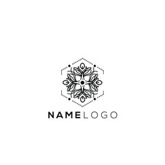 Ornate floral border square logo in green leaves style