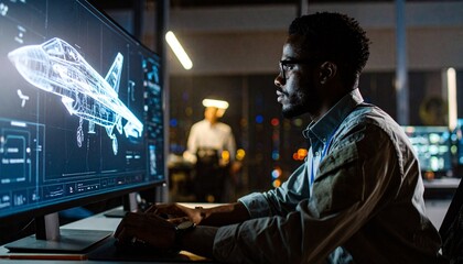 A skilled aerospace engineer working on a futuristic airplane design