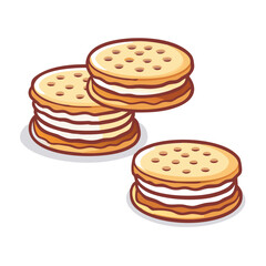 Two stacks of delicious sandwich cookies with creamy filling and perforated tops presented on white plates