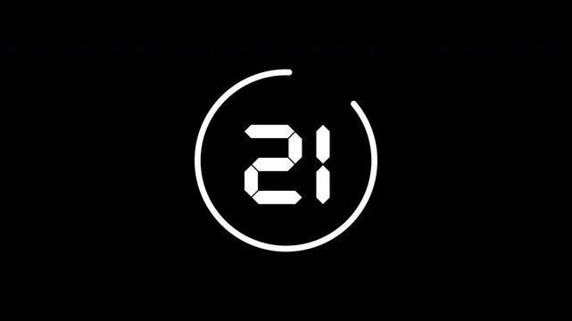 Monochrome graphic of a digital countdown timer showing the number twenty-six. Minimalist futuristic interface element on a black backdrop. - Powered by Adobe