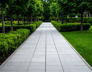 Fototapeta premium Paved path through landscaped gardens