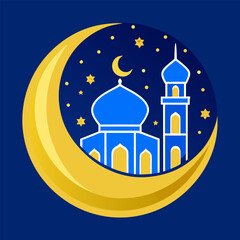 A serene ramadan night scene featuring a glowing crescent moon and stars perfect for banners and advertisements celebrating the holy month