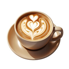 Latte Art Coffee PNG &ndash; A beautifully crafted cup of latte with heart-shaped foam art, isolated on a transparent background, ideal for caf&eacute; menus, cozy branding, and coffee-related designs.