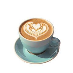 Latte Art Coffee PNG &ndash; A beautifully crafted cup of latte with heart-shaped foam art, isolated on a transparent background, ideal for caf&eacute; menus, cozy branding, and coffee-related designs.