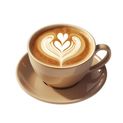 Latte Art Coffee PNG &ndash; A beautifully crafted cup of latte with heart-shaped foam art, isolated on a transparent background, ideal for caf&eacute; menus, cozy branding, and coffee-related designs.