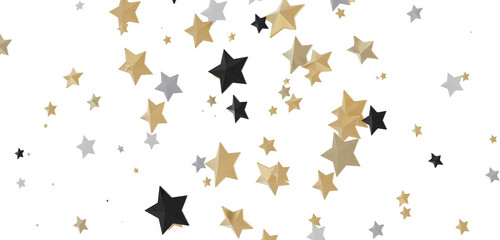XMAS Banner with golden decoration. Festive border with falling glitter dust and stars.