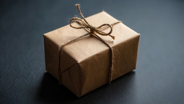 Brown Paper Wrapped Gift Box Tied With Twine present