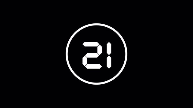 Digital number twenty-six shown in a seven-segment display font inside a white circle. Modern minimalist counter or timer icon on a black background.