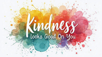 Bold and colorful watercolor splash artwork with the empowering message “Kindness Looks Good on You.”