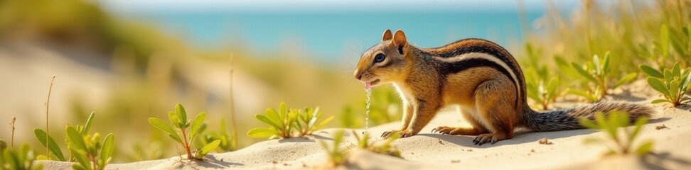 Fototapeta premium Coastal California ground squirrel foraging on dune grass, nature, animal