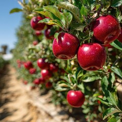 Obraz premium Ripe red apples on orchard trees