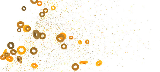 Abstract festive background with golden rings and confetti. Perfect for celebrations and events.