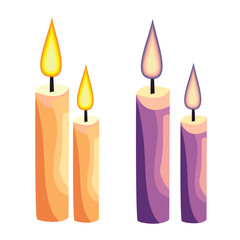 Colorful Halloween Candle Vector Illustration with Burning Orange and Purple Wax Candles for Spooky Night Decoration and Party Design