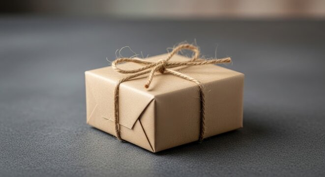 Small Brown Paper Wrapped Gift Box Tied with Twine