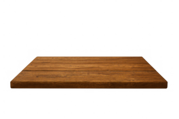 Wooden tabletop surface viewed at angle, floating against transparent backdrop, waiting for product display