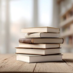 Stack of Vintage Books on Wooden Table MockUp