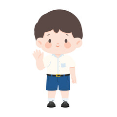 Cartoon Illustration of Schoolboy Waving Hello