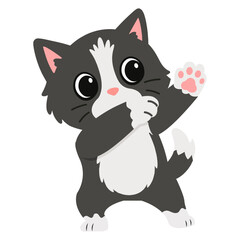 Cartoon Illustration of a Gray Cat Dabbing