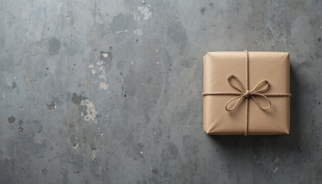 Square Brown Paper Gift Box on Textured Concrete Surface