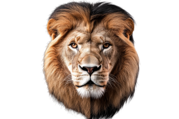 Majestic lion head with striking dual features and vibrant mane