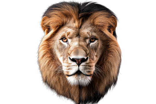 Majestic lion head with striking dual features and vibrant mane
