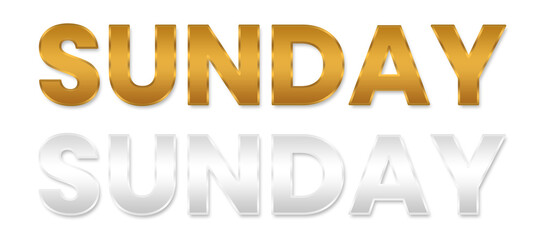 Happy sunday Gold and Silver Text Style png file transparent background